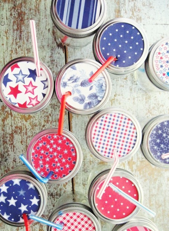 memorial day 4th of july mason jar cups