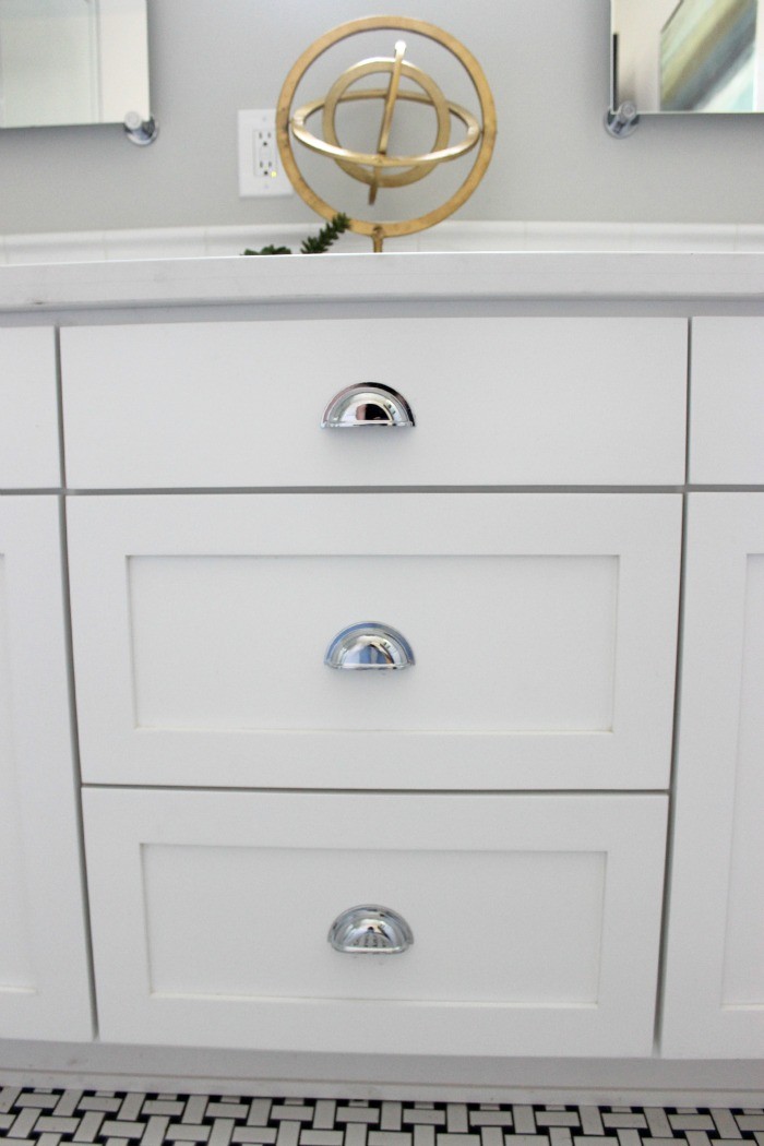 white cabinets with chrome hardware  dreambookdesign.com